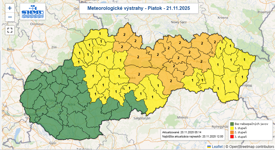 Mapa výstrah pred snehom