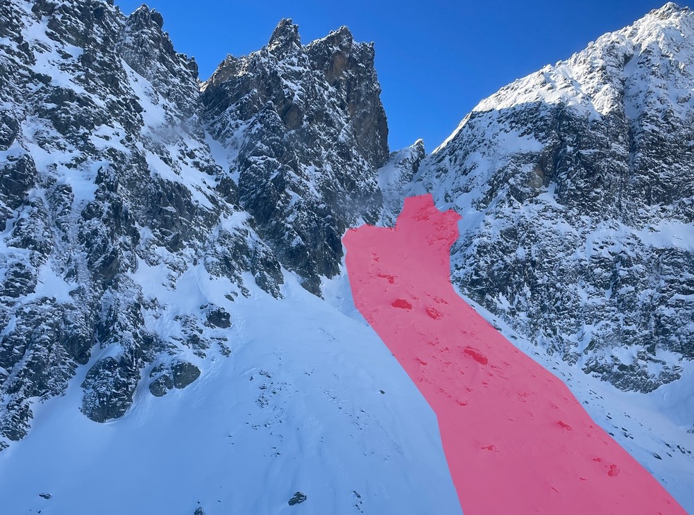 Model pádu lavíny v Priečnom sedle - 10. 12. 2022