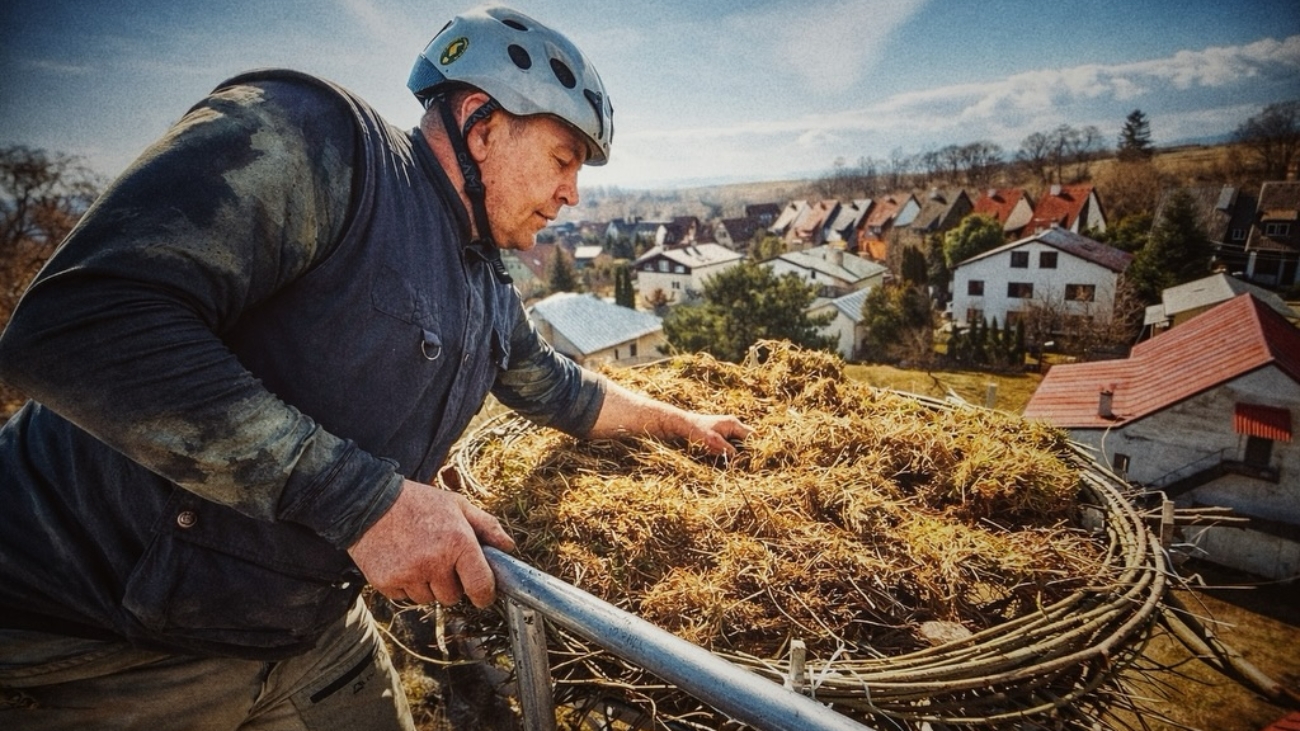 Úprava bocianích hniezd chce aj odvahu