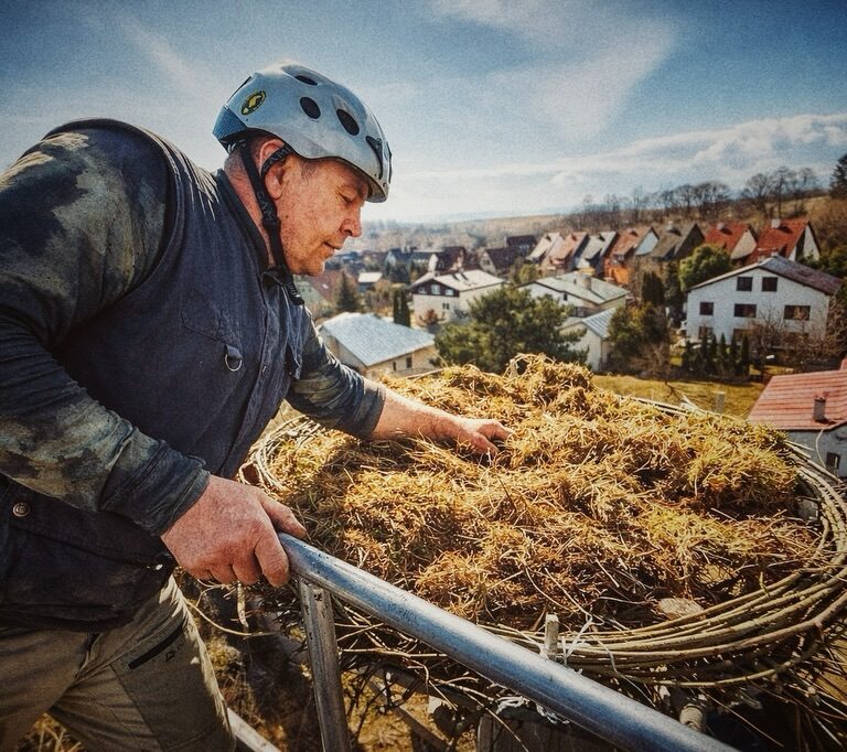 Úprava bocianích hniezd chce aj odvahu