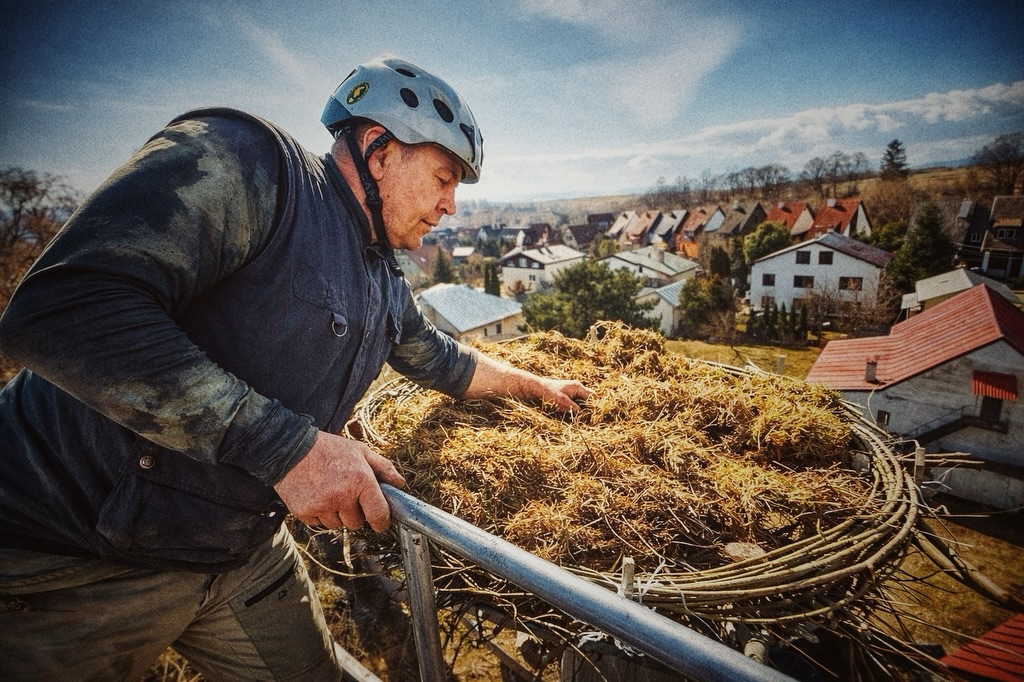 Úprava bocianích hniezd chce aj odvahu