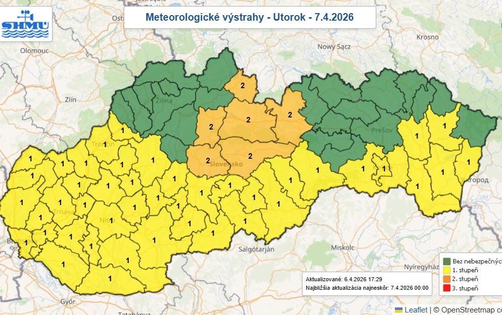 Výstraha pred silným vetrom platí pre najvyššie horské oblasti Slovenska